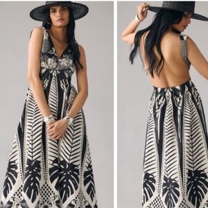 FARM Rio Macaw Black & White Maxi Dress 100% Cotton Size XL